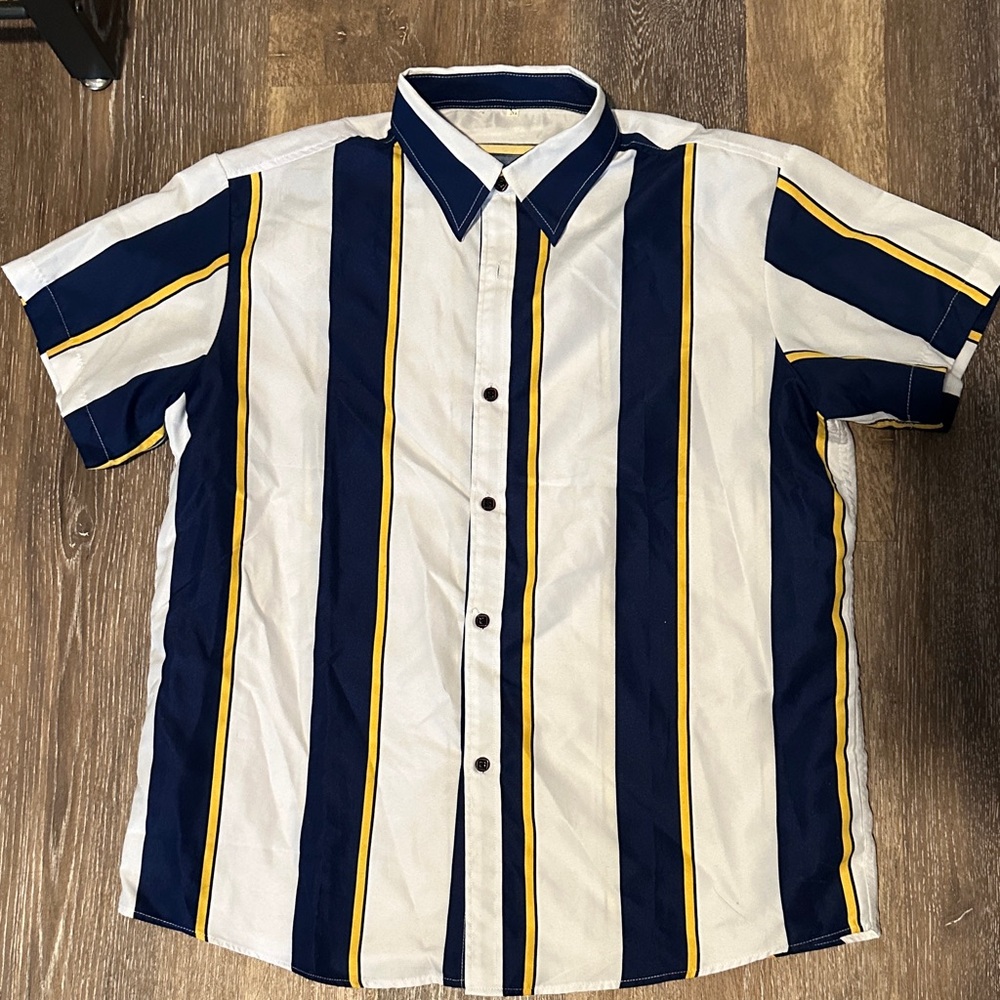 Men's Striped Short Sleeve Shirt - Blue and White